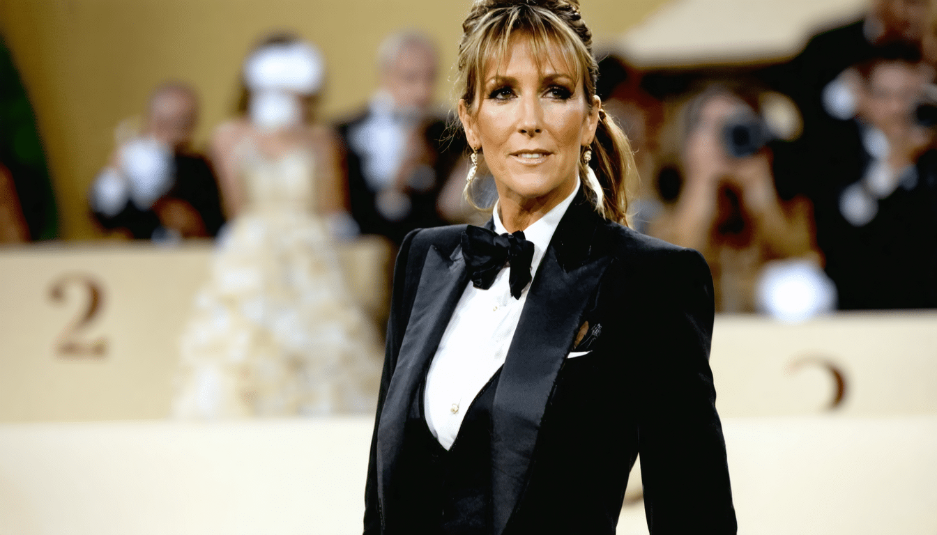 découvrez le grand retour de céline dion en star, sublimée par un smoking élégant et une robe de gala, sur les affiches de sa nouvelle tournée exceptionnelle.