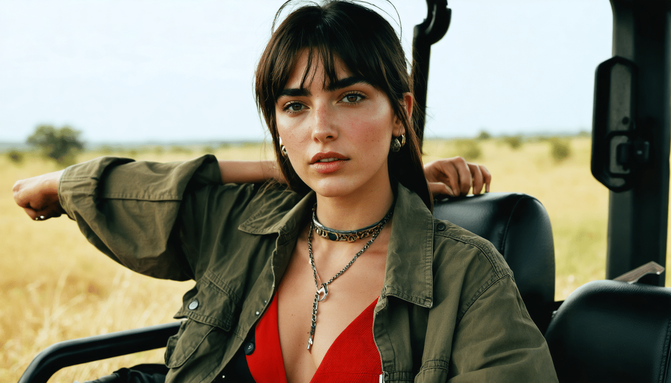découvrez les looks irrésistiblement stylés de dua lipa en safari sur instagram, mêlant veste officier, blouse bohème et polo rouge pour un style unique et tendance.