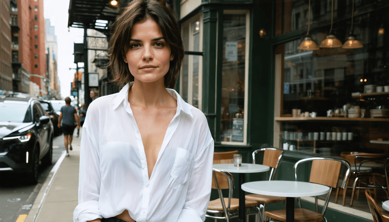 à new york, katie holmes transforme le port de la chemise, un classique délaissé par la génération z, en une tendance moderne et élégante.