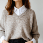 adoptez le duo chemise sous le pull : une allure preppy-chic, confortable et facile à porter tout l’automne.