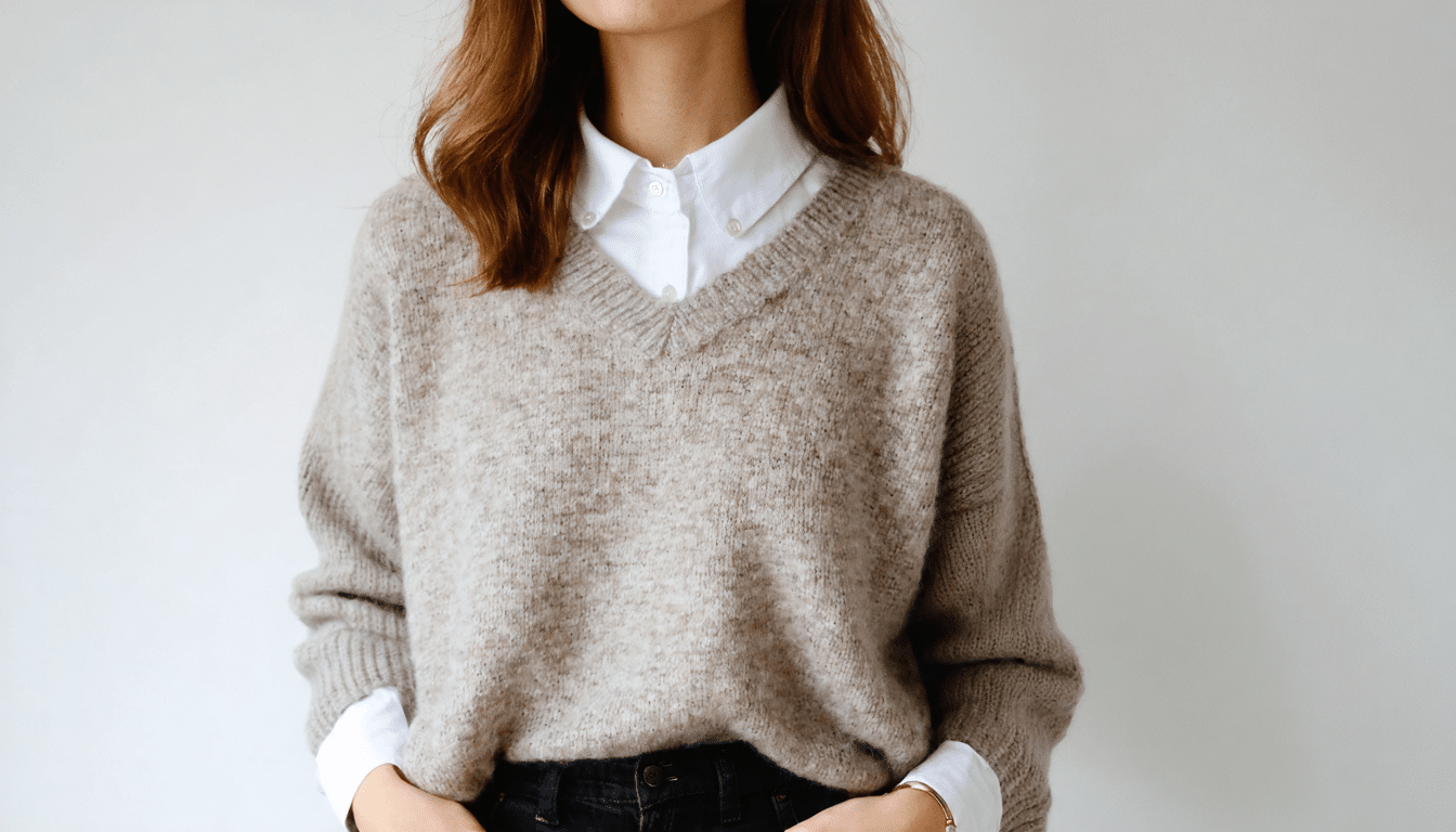 adoptez le duo chemise sous le pull : une allure preppy-chic, confortable et facile à porter tout l’automne.